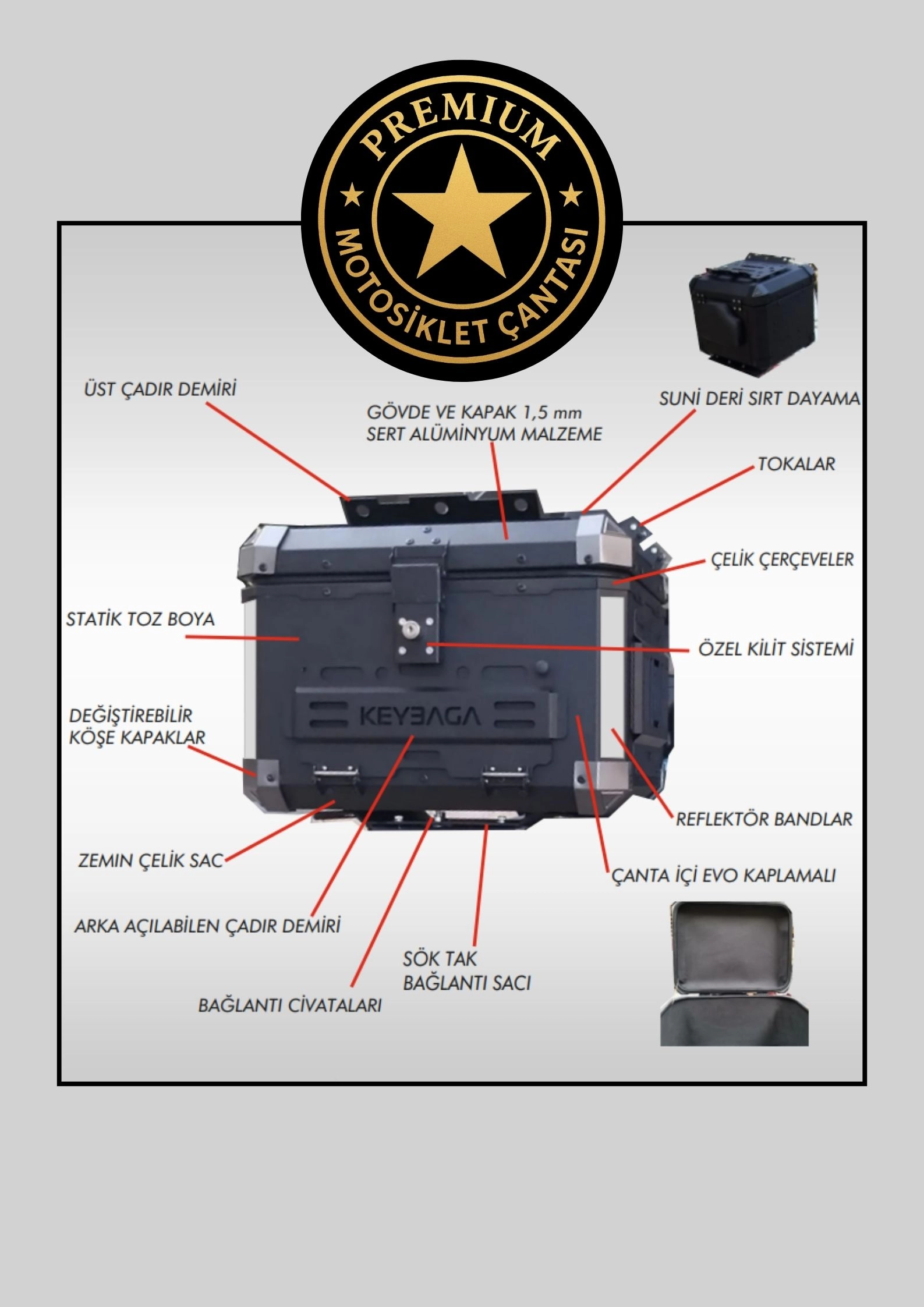 Alüminyum Motosiklet Arka Çantası 45 LT Top Case – KBG-01