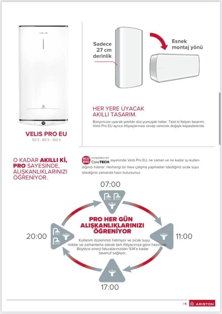 Ariston Velis Pro 50 lt Termosifon Titanyum Kazan (Yatay Montaj Yapabilme    Özelliği)
