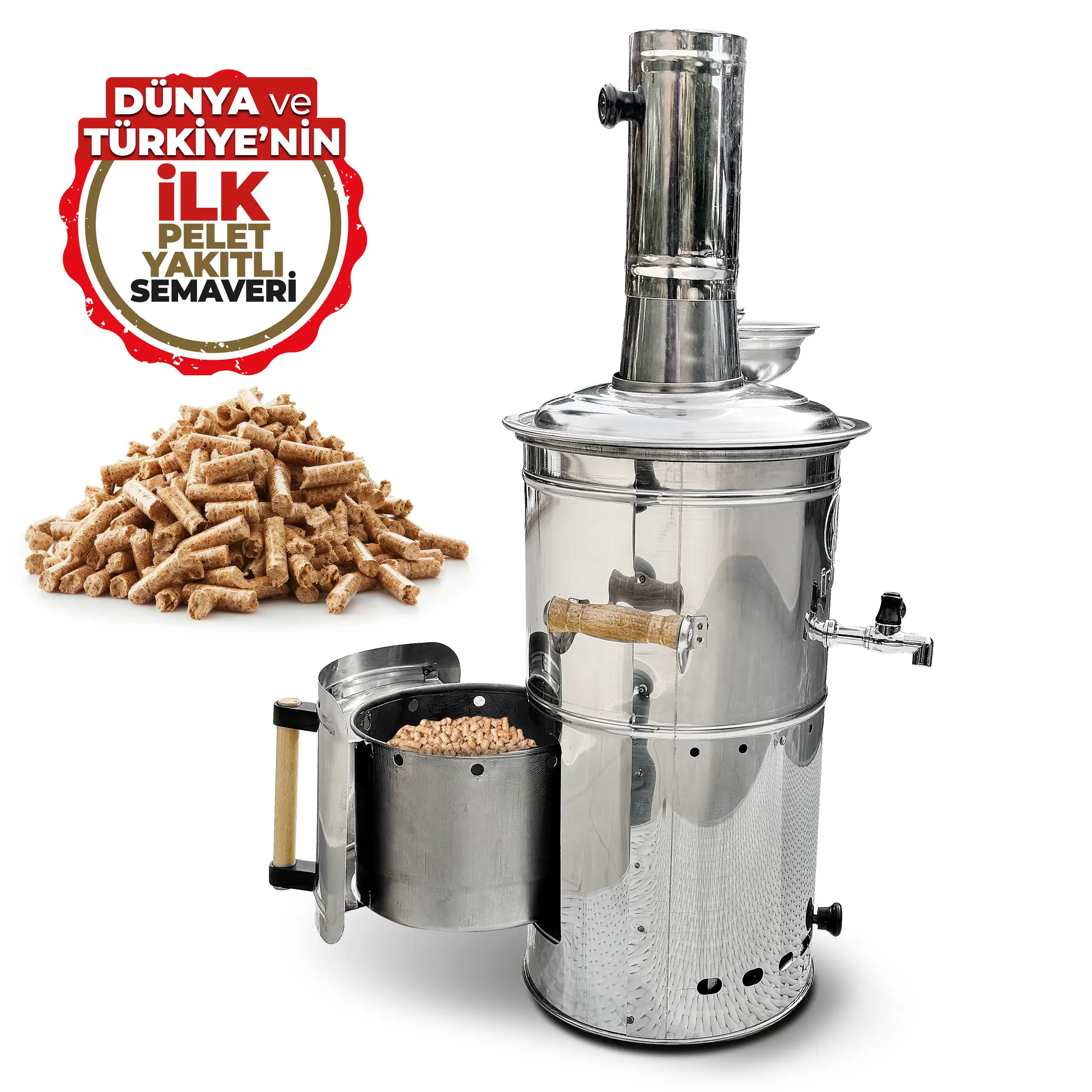 İFYIL Pelet Yakıtlı Dumansız Paslanmaz Çelik Semaver 4 Litre