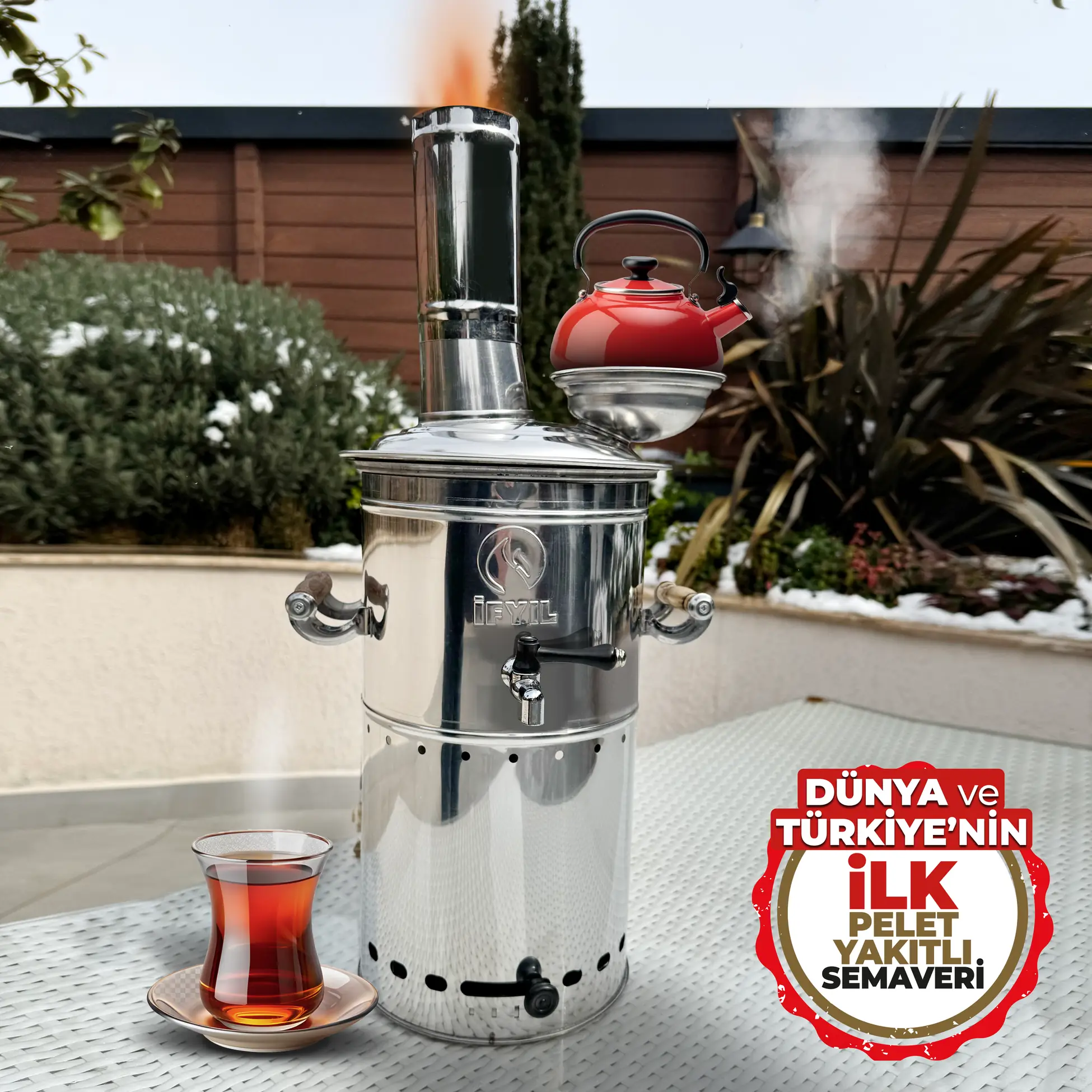 İFYIL Pelet Yakıtlı Dumansız Paslanmaz Çelik Semaver 4 Litre